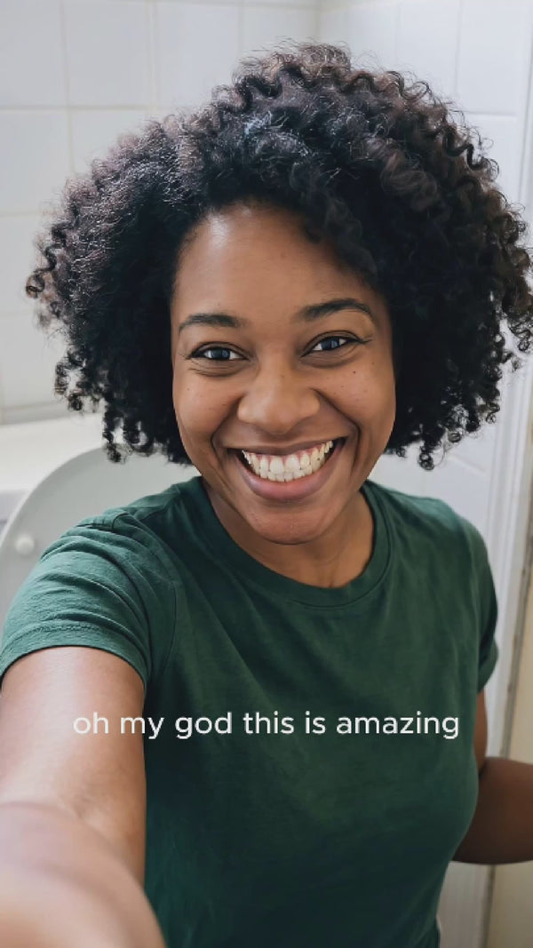 This woman's selfie reaction video after trying her first bidet cleaning "hey hey" experience with HeyHeyBidet saying "OMG this is amazing"